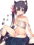  3: akebono_(kantai_collection) animal_ear_fluff animal_ears bell bell_collar black_legwear cat_cutout cat_ears cat_lingerie cleavage_cutout collar flower hair_flower hair_ornament hand_on_own_chest jingle_bell kantai_collection meme_attire navel no_shoes panties paw_print shugao side-tie_panties side_ponytail socks solo strap_slip tears underwear v-shaped_eyebrows white_panties 
