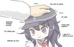  admiral_(kantai_collection) akatsuki_(kantai_collection) blush english fake_translation hat kantai_collection kotanu_(kotanukiya) petting purple_hair source_request 