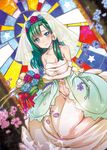  alternate_costume bangs blue_eyes blue_flower blue_rose blush bouquet bow breast_hold breasts bridal_veil cherry_blossoms choker closed_mouth dress dutch_angle flower frills frog_hair_ornament gloves green_hair hair_flower hair_ornament hair_tubes heart holding holding_bouquet kochiya_sanae large_breasts long_hair looking_at_viewer petals pink_flower pink_lips red_bow red_flower red_rose rose sleeveless sleeveless_dress solo sparkle stained_glass star tamon_ketsuyuki tears touhou veil wedding wedding_dress white_flower white_gloves 