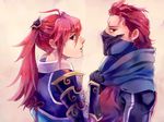  ahoge fire_emblem fire_emblem_if gloves long_hair mask mokuba_(artist) multiple_boys open_mouth ponytail red_eyes red_hair saizou_(fire_emblem_if) scarf tsubaki_(fire_emblem_if) 