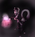  amber_eyes anthro breasts cleavage clothed clothing cute feline female fur hair hat higgyy legwear long_hair looking_at_viewer magic magician mammal necktie paws shirt smile solo stockings wand wide_hips 