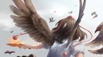  bird brown_hair crow from_behind hat outstretched_arm pointy_ears puffy_sleeves shameimaru_aya shirt short_hair short_sleeves solo string tokin_hat touhou upper_body wings zzzzzzzzzzzzzzp 