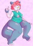  anthro breasts female hair lamm looking_at_viewer nintendo nipples oshawott overweight plantigrade pok&eacute;mon red_hair solo thick_thighs video_games 