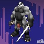  anthro badger balls castration claws cross cum fur genital_mutilation humanoid_penis jewelry male mammal melee_weapon muscular mustelid mutilation necklace nullification pecs pendant penectomy penis solo sword thick_penis violence weapon what wolfblade 