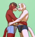  anthro blush boxer_briefs bulge clothing couple digital_media_(artwork) duo embrace erection ermine eskimo_kiss frottage fur hug humanoid_penis male male/male mammal meesh mustelid nose_bump penis poking_out pop_out red_fur sex uncut underwear underwear_aside weasel whiskers white_fur 