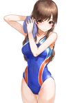  breasts brown_eyes brown_hair competition_swimsuit idolmaster idolmaster_cinderella_girls idolmaster_cinderella_girls_starlight_stage kfr long_hair medium_breasts nitta_minami one-piece_swimsuit revision solo swimsuit towel 