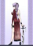  ass breasts china_dress chinese_clothes commentary_request dress faris_scherwiz final_fantasy final_fantasy_v large_breasts long_hair looking_at_viewer mabo-udon ponytail purple_hair side_slit solo sword weapon 