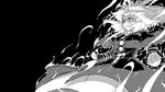  angry aura cape clenched_hands clenched_teeth dress floating_hair greyscale highres hijiri_byakuren layered_dress long_hair looking_down monochrome powering_up serious slit_pupils solo sunatoshi teeth touhou 