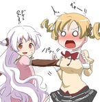  abutomato blonde_hair blush breast_grab female_pervert grabbing image_sample mahou_shoujo_madoka_magica mitakihara_school_uniform momoe_nagisa multiple_girls pervert pixiv_sample school_uniform tomoe_mami white_hair yellow_eyes 