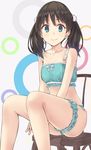  aqua_eyes black_hair blush bra cinderella_bust garters hiwatari_rin long_hair looking_at_viewer original panties sitting solo twintails underwear underwear_only 