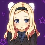  aleksandra_i_pokryshkin animal_ears bear_ears bear_girl blonde_hair blue_eyes blush brave_witches hairband long_hair lowres military military_uniform open_mouth simple_background solo umino_mokuzu_(shizumisou) uniform world_witches_series 