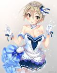  black_eyes blonde_hair breasts dress gloves idolmaster idolmaster_cinderella_girls idolmaster_cinderella_girls_starlight_stage large_breasts mizuki_makoto open_mouth shiomi_shuuko short_hair smile solo starry_sky_bright tiara 