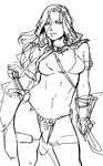 bikini contrapposto dagger greyscale highres hilt loincloth long_hair monochrome navel parted_lips red_sonja red_sonja_(comics) sketch solo standing swimsuit take_(draghignazzo) weapon 
