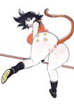  41leviathan anus big_breasts black_hair boots bottomless breasts brown_eyes butt clothed clothing crossgender dougi dragon_ball dragon_ball_(series) dragon_ball_z female female_only footwear fur furry_tail hair invalid_tag looking_at_viewer monkey_tail parted_lips power_pole pussy saiyan saiyan_tail simple_background sleeveless smile solo son_goku spiked_hair staff tattoo weapon white_background wide_hips wristband 