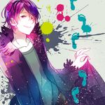  bad_id bad_pixiv_id coat garry_(ib) hair_over_one_eye ib male_focus paint purple_hair red_eyes shimacchaoune smile solo 