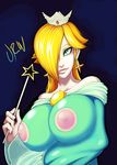  big_breasts big_nipples blue_eyes breasts clothed clothing dress female hair mario_bros nintendo nipples not_furry rosalina_(mario) smile solo_focus tight_clothing urw video_games 