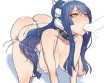  all_fours ass ban bikini blue_hair breasts cleavage gijou_mitsumi hair_ornament hanging_breasts large_breasts long_hair looking_up ponytail saliva sexually_suggestive side-tie_bikini sidelocks solo string_bikini swimsuit thong thong_bikini tokyo_necro tongue tongue_out white_bikini yellow_eyes 