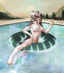  adelaherz anthro areola beverage breasts canine convenient_censorship female food looking_at_viewer mammal nipples nude outside smile solo swimming_pool tongue tongue_out 