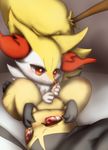  anthro braixen cum cum_on_face duo erection female handjob looking_at_penis lying male male/female mawile nintendo nude ohakotome on_back penis penis_grab pok&eacute;mon red_eyes restricted_palette simple_background smile video_games 