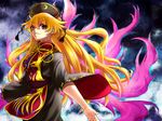  blonde_hair dress junko_(touhou) long_hair red_eyes smile solo sudako_(dai011305) tabard tail touhou wide_sleeves 