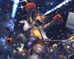  audience boxing boxing_gloves camera carrying cat cellphone eyes_closed feline fight fight_club fur grey_fur grin group male mammal microphone open_mouth orange_eyes orange_fur phone shota sport stadium suit towel whiskers young ｎion 