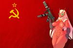  2016 abs anthro areola avian big_breasts blaziken blonde_hair blue_eyes breasts cigar eyewear female flag glasses gun hair holding_object looking_at_viewer lysergide mouth_hold nintendo nipples pok&eacute;mon pussy ranged_weapon russian smoking solo soviet_union string_bikini submachine_gun video_games weapon 