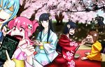  4girls black_hair blonde_hair blue_eyes blue_hair bob_cut closed_eyes commentary_request eyebrows floral_print gamagoori_ira glasses green_hair inumuta_houka iori_shirou jakuzure_nonon japanese_clothes kill_la_kill kimono kiryuuin_satsuki long_hair long_sleeves mankanshoku_mako mask matoi_ryuuko multicolored_hair multiple_boys multiple_girls obi open_mouth pink_eyes pink_hair rakugakijyaya red_hair sanageyama_uzu sash short_hair smile streaked_hair thick_eyebrows two-tone_hair wide_sleeves yukata 