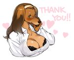  &lt;3 anthro big_breasts blush bra breasts brown_fur brown_hair bust_(disambiguation) bust_portrait canine cleavage clothed clothing cute eyewear female fur glasses green_eyes hair kikurage mammal portrait solo underwear 