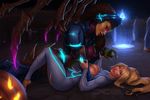  barretxiii blonde_hair blue_eyes bodysuit breasts brown_hair clothing dreadlocks female female/female hair lying monster monster_girl nipples nova_(starcraft) ponytail purple_eyes purple_skin sarah_kerrigan skinsuit starcraft tight_clothing torn_bodysuit video_games 