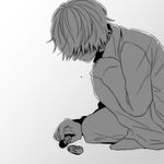  character_doll death_note dokkoi_shoo finger_puppet greyscale hair_over_eyes l_(death_note) mello monochrome near pajamas puppet socks tears 