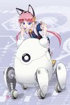  android animal_ears cat_ears clarion commentary_request gertsecomma itochan koukaku_no_pandora mecha pink_hair riding solo 