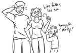 anthro blush clothing digital_media_(artwork) english_text family father feline female fur happy human hybrid interspecies lion male mammal mother open_mouth pants parent sheriff_(artist) simple_background son text white_background 