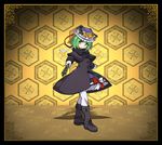  adapted_costume black_coat boots capelet gloves green_eyes green_hair hat hat_ribbon long_sleeves looking_at_viewer pantyhose ribbon rod_of_remorse shiki_eiki skirt solo touhou umigarasu_(kitsune1963) white_gloves white_legwear winter_clothes 