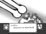  battleship_hime detached_sleeves double_bun dragon_ball dragon_ball_z_super_saiya_densetsu fake_screenshot firing greyscale headgear japanese_clothes kantai_collection kongou_(kantai_collection) monochrome multiple_girls parody ribbon-trimmed_sleeves ribbon_trim shinkaisei-kan translated yapo_(croquis_side) 