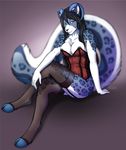 accelo anthro blue_eyes blush breasts caprine cloth clothed clothing corset feline female fur garter_straps goat hooves horn hybrid legwear leopard lingerie looking_at_viewer mammal nipples seinkraft simple_background smile solo stockings 
