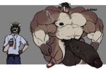  anthro balls before_and_after big_balls cervine clothed clothing growth half-erect huge_balls humanoid_penis hyper hyper_balls hyper_muscles hyper_penis male mammal muscle_growth muscular muscular_male nude oldshep open_mouth pecs penis pubes retracted_foreskin solo tongue tongue_out uncut vein 
