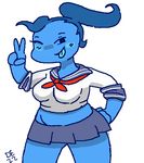  blush clothing ember_(angstrom) fan_character female looking_at_viewer ponytail school_uniform solo thick_thighs undertale uniform video_games wide_hips 