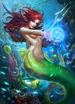  :d animal blue_eyes breasts convenient_arm coral dated fins fish floating_hair full_body glass glowing head_fins highres holding holding_weapon lips long_hair looking_at_viewer magic medium_breasts mermaid midriff monster_girl navel nude open_mouth original outstretched_arm parted_lips plant polearm red_hair rock scales seaweed shuhai_yimitong smile solo spear stomach underboob underwater very_long_hair water weapon 