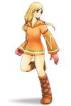  blonde_hair boots brown_eyes final_fantasy final_fantasy_tactics full_body geomancer_(fft) gloves long_hair rawza solo twintails white_background 