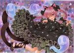  animal_ears ankle_lace-up black_dress braid cat_ears cat_tail cross-laced_footwear dated dress floating_skull frilled_dress frills juliet_sleeves kaenbyou_rin long_hair long_sleeves looking_at_viewer mosho multiple_tails nekomata one_eye_closed open_mouth paw_pose pink_eyes pink_hair puffy_sleeves signature smile solo tail touhou traditional_media twin_braids two_tails 