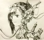  android asymmetrical_hair cable cyberpunk damaged daue hair_ribbon highres mecha_musume monochrome original parts_exposed ribbon robot_ears sketch solo traditional_media tube upper_body 