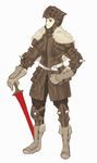  armor belt boots brown_eyes facial_hair final_fantasy final_fantasy_tactics full_body fur gloves goffard_gaffgarion greaves helmet highres kaoni male_focus mustache old old_man pauldrons solo spikes sword weapon white_background 