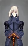  armor artoria_pendragon_(all) fate/grand_order fate/hollow_ataraxia fate/stay_night fate_(series) fegiyozaagazi heaven's_feel highres looking_at_viewer saber saber_alter simple_background solo sword weapon 