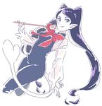  black_hair blue_eyes bow go!_princess_precure holding holding_wand long_hair miss_siamour miss_siamour_(human) mitsumoto_jouji pointy_ears precure smile tail twintails very_long_hair wand 