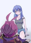  1girl antenna_hair blue_hair boyshorts collarbone girl_on_top multicolored_hair mumusan purple_eyes purple_hair serena_(yuu-gi-ou_arc-v) tank_top two-tone_hair wet yuu-gi-ou yuu-gi-ou_arc-v yuuri_(yuu-gi-ou_arc-v) 