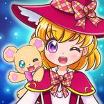  ;d asahina_mirai bear blonde_hair blue_background blue_eyes blush bow creature hat hinata_naomi looking_at_viewer magic_school_uniform mahou_girls_precure! mofurun_(mahou_girls_precure!) one_eye_closed open_mouth pink_bow pink_hat plaid plaid_bow precure purple_eyes short_hair smile star star_in_eye symbol_in_eye upper_body witch_hat 