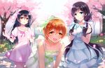  bad_id bad_pixiv_id blue_hair brown_eyes cherry_blossoms dress gloves green_eyes hoshizora_rin lily_white_(love_live!) long_hair love_live! love_live!_school_idol_project low_twintails magicpants multiple_girls orange_hair purple_hair scrunchie shiranai_love_oshiete_love short_hair smile sonoda_umi toujou_nozomi twintails yellow_eyes 