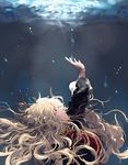  absurdres black_dress blonde_hair bubble chinese_clothes dress highres honi junko_(touhou) light light_reflection_(water) lips long_sleeves no_hat no_headwear open_hand profile reaching red_eyes solo tabard touhou underwater upper_body 