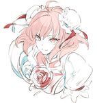  bad_id bad_twitter_id bandages bun_cover colorized double_bun flower ibaraki_kasen looking_at_viewer pink_eyes pink_hair portrait puffy_sleeves ribbon rose short_hair short_sleeves simple_background sketch solo tabard touhou white_background yukizen 