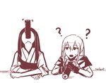  ?? akagi_(kantai_collection) commentary_request eating ehoumaki food gloves graf_zeppelin_(kantai_collection) kantai_collection long_hair makizushi monochrome multiple_girls muneate rexlent sushi sweatdrop twintails 